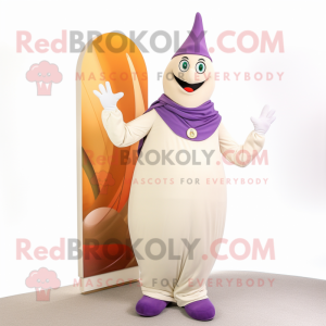 Cream Eggplant mascot costume character dressed with a Flare Jeans and Gloves