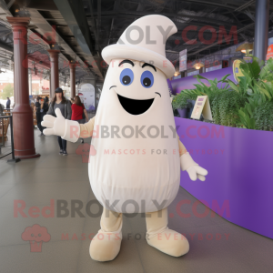 Cream Eggplant mascot costume character dressed with a Flare Jeans and Gloves