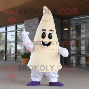 Cream Eggplant mascot costume character dressed with a Flare Jeans and Gloves