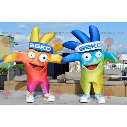 2 mascots of very colorful giant hands - Redbrokoly.com