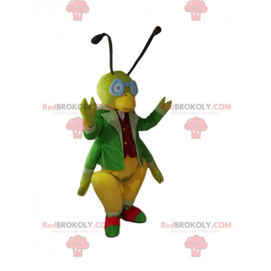 Green locust mascot with an elegant costume. - Redbrokoly.com