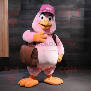 Pink Penguin mascot costume character dressed with a Skinny Jeans and Clutch bags