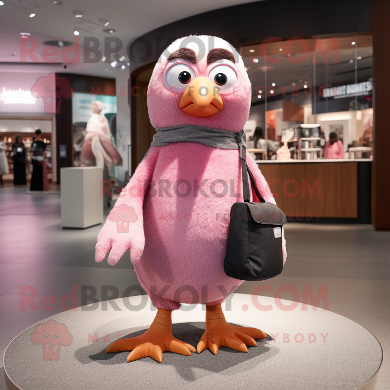 Pink Penguin mascot costume character dressed with a Skinny Jeans and Clutch bags