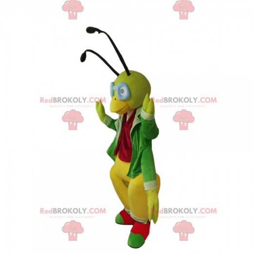 Green locust mascot with an elegant costume. - Redbrokoly.com