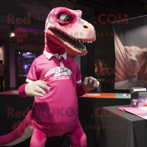 Magenta Velociraptor maskot...