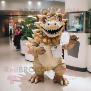 Tan Stegosaurus mascot costume character dressed with a Trousers and Coin purses