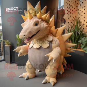 Tan Stegosaurus mascot costume character dressed with a Trousers and Coin purses