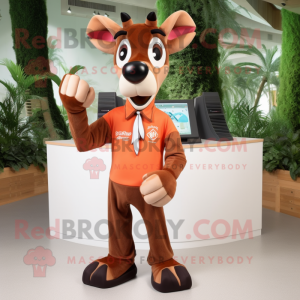 Peach Okapi mascot costume character dressed with a Jumpsuit and Cufflinks