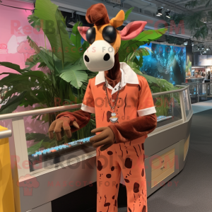 Peach Okapi mascot costume character dressed with a Jumpsuit and Cufflinks