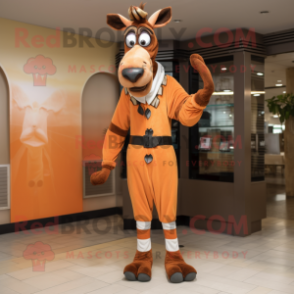 Peach Okapi mascot costume character dressed with a Jumpsuit and Cufflinks