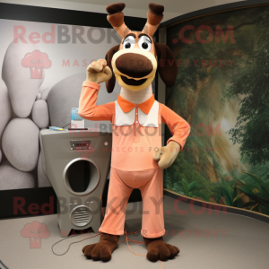 Peach Okapi mascot costume character dressed with a Jumpsuit and Cufflinks