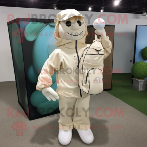 Cream Golf Bag mascot costume character dressed with a Windbreaker and Tote bags