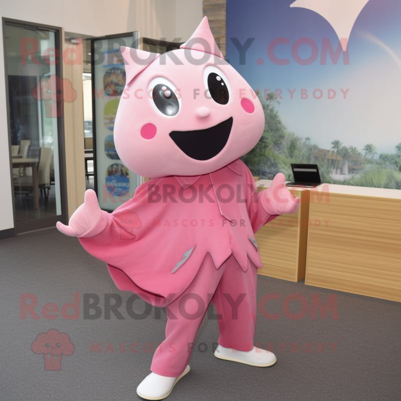 Pink Stingray mascot costume character dressed with a Dress Shirt and Shoe laces Pink Stingray mascot costume character dressed with a Dress Shirt and Shoe laces