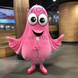 Pink Stingray mascot costume character dressed with a Dress Shirt and Shoe laces