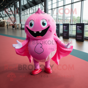 Pink Stingray mascot costume character dressed with a Dress Shirt and Shoe laces