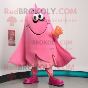 Pink Stingray mascot costume character dressed with a Dress Shirt and Shoe laces