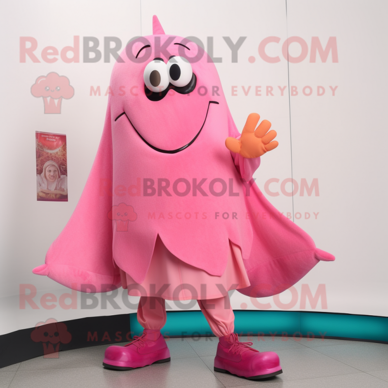 Pink Stingray mascot costume character dressed with a Dress Shirt and Shoe laces Pink Stingray mascot costume character dressed with a Dress Shirt and Shoe laces