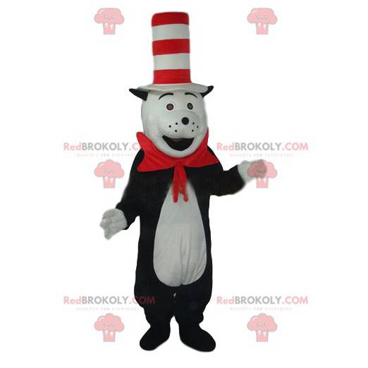 Czarno-biały kot maskotka w śmiesznym kapeluszu - Redbrokoly.com