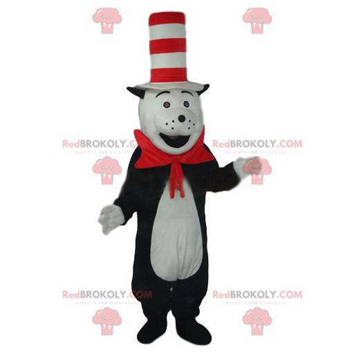 Sort og hvid kat maskot med en sjov hat - Redbrokoly.com