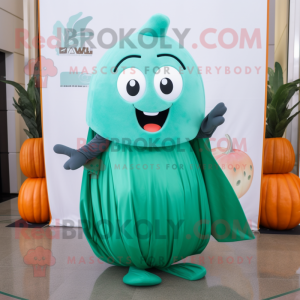 Teal Melon mascot costume character dressed with a Maxi Skirt and Keychains