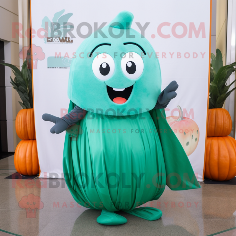 Teal Melon mascot costume character dressed with a Maxi Skirt and Keychains Teal Melon mascot costume character dressed with a Maxi Skirt and Keychains