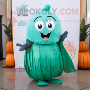 Teal Melon mascot costume character dressed with a Maxi Skirt and Keychains