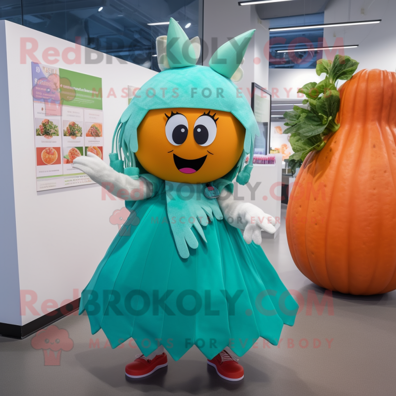 Teal Melon mascot costume character dressed with a Maxi Skirt and Keychains