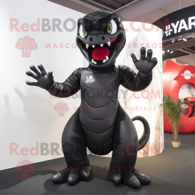 Black Hydra mascot costume character dressed with a Playsuit and Gloves Black Hydra mascot costume character dressed with a Playsuit and Gloves