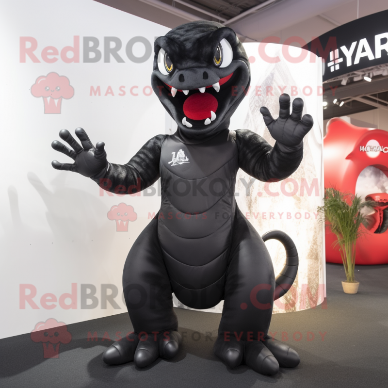 Black Hydra mascot costume character dressed with a Playsuit and Gloves