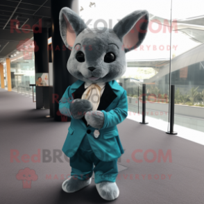 Teal Chinchilla mascot costume character dressed with a Suit Jacket and Wraps