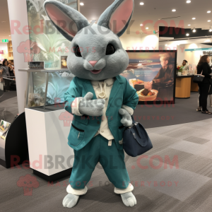Teal Chinchilla mascot costume character dressed with a Suit Jacket and Wraps