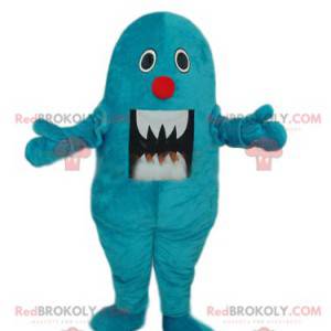 Mascot klein blauw monster met grote tanden - Redbrokoly.com