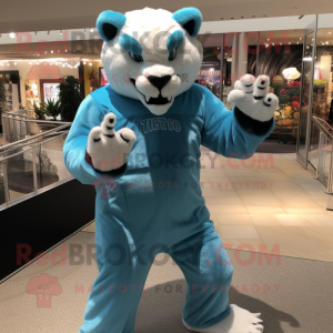 Cyan Smilodon maskot drakt...