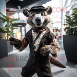 Black Thylacosmilus mascot costume character dressed with a Waistcoat and Foot pads