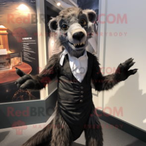 Black Thylacosmilus mascot costume character dressed with a Waistcoat and Foot pads