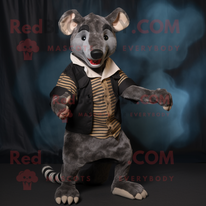 Black Thylacosmilus mascot costume character dressed with a Waistcoat and Foot pads Black Thylacosmilus mascot costume character dressed with a Waistcoat and Foot pads