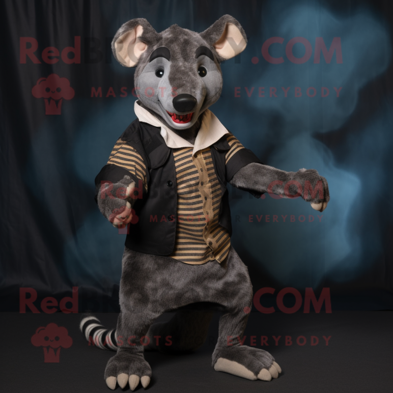 Black Thylacosmilus mascot costume character dressed with a Waistcoat and Foot pads