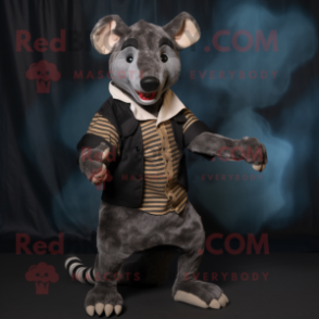 Black Thylacosmilus mascot costume character dressed with a Waistcoat and Foot pads