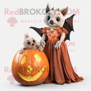 Rust Fruit Bat mascot costume character dressed with a Ball Gown and Watches