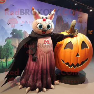 Rust Fruit Bat mascot costume character dressed with a Ball Gown and Watches