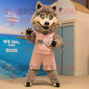 Beige Say Wolf mascot costume character dressed with a Swimwear and Bracelet watches