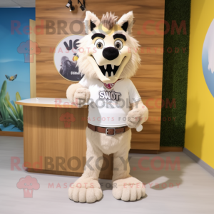 Beige Say Wolf mascot costume character dressed with a Swimwear and Bracelet watches
