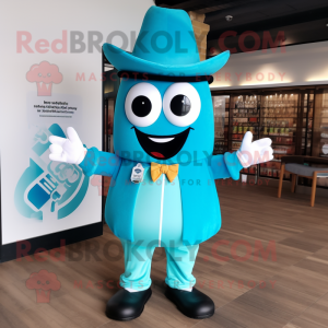 Cyan Enchiladas mascot costume character dressed with a Swimwear and Bow ties