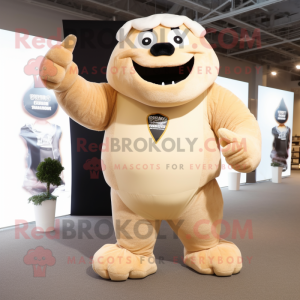 Beige Strongman mascot costume character dressed with a Romper and Scarves