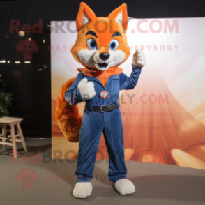 Orange Fox mascot costume character dressed with a Flare Jeans and Wraps