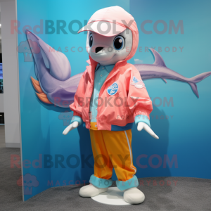 Peach Dolphin maskot kostym...