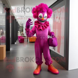 Magenta Evil Clown mascot costume character dressed with a Bootcut Jeans and Clutch bags