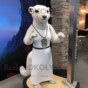 White Mongoose mascot costume character dressed with a Sheath Dress and Bracelets