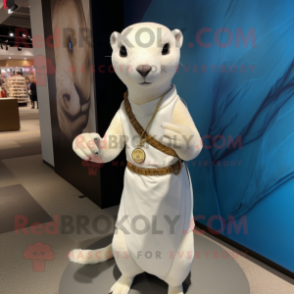 White Mongoose mascot costume character dressed with a Sheath Dress and Bracelets