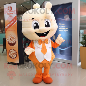 Peach Pop Corn mascot costume character dressed with a Dress Shirt and Shoe laces